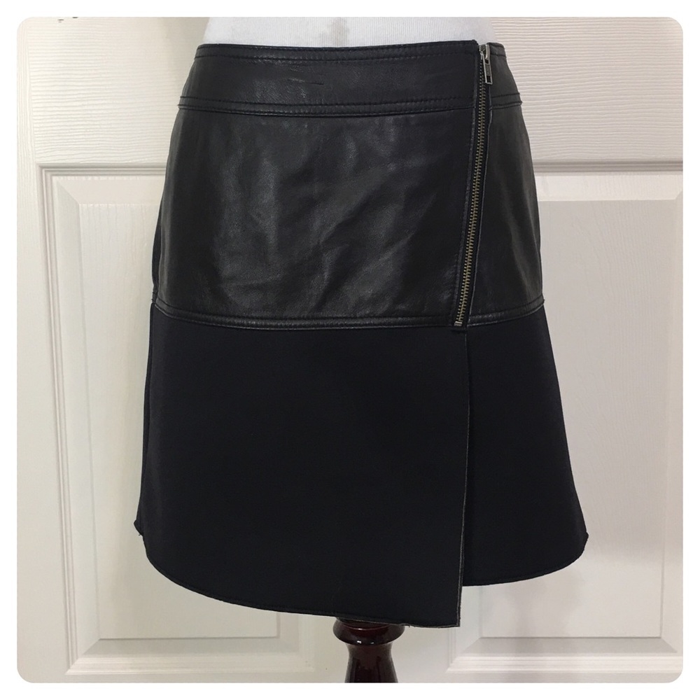 Halogen leather and poly knit wrap skirt